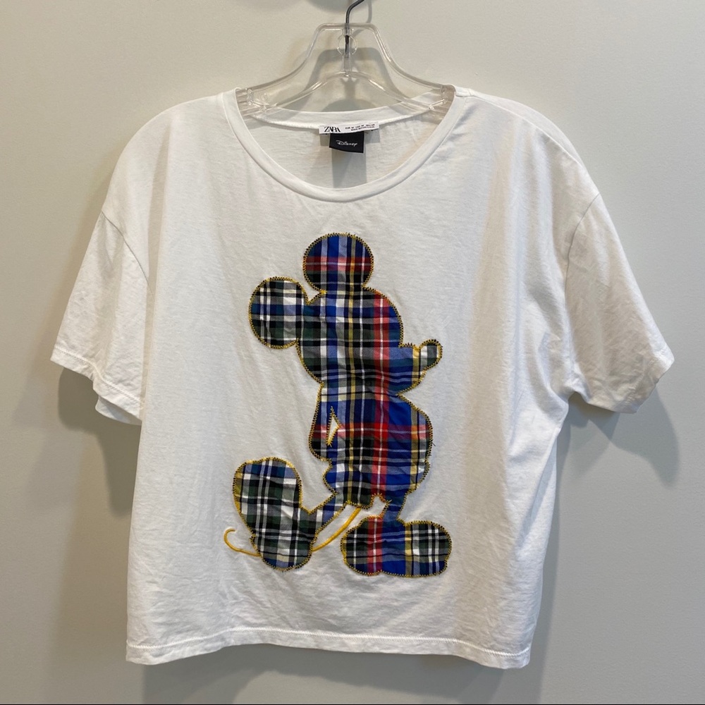 Zara Disney Mickey plaid patch shirt